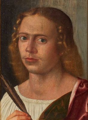 Giovanni Francesco Caroto, Umkreis des
ca. 1480 Verona - ca. 1555 Verona
"Bildnis des Hl. Johannes" um 1520
Öl/Weichholz (parkettiert),
34,5 x 25,5 cm, restauriert
Provenienz.: Privatsammlung Hessen.
 
Taxe € 5.200,-